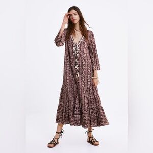 Zara Boho Shell Dress Brown Size‎ Small